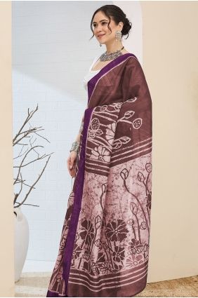 Silk Digital print Purple Saree with Blouse SR30216