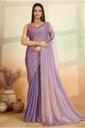 Satin Purple Saree in Embroidered SR28707