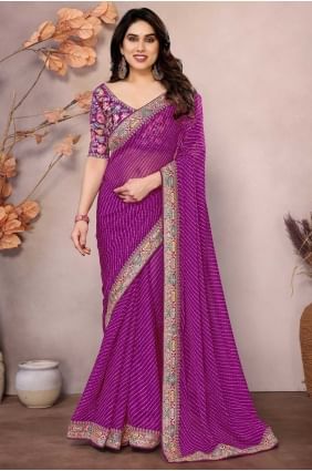 Saree in Purple Georgette with Embroidered SR28695