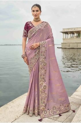 Purple Saree with Stone Silk SR28004