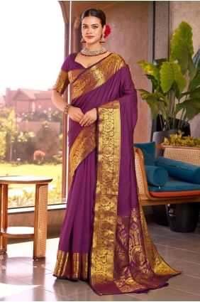 Purple Saree with Weaving Silk SR28150