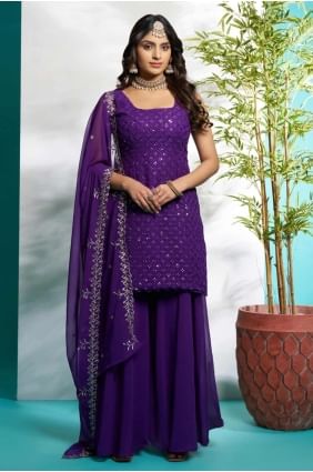 Purple Sharara Suit with Embroidered Faux georgette SS1231