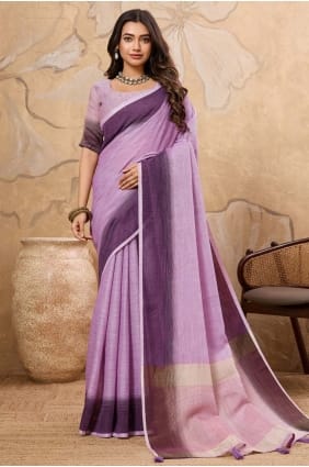 Purple Saree with Embroidered Silk SR29237