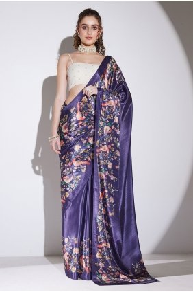 Purple Saree in Printed Silk SR30249