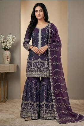 Silk Sequins Purple Sharara Suit with Dupatta SS1336