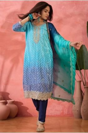 Purple Straight Pant Suit with Embroidered Chiffon SK155458