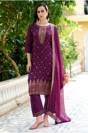 Purple Straight Suit with Weaving Rayon SK155481