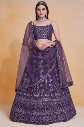 Georgette Lehenga Choli in Purple with Thread LC8839