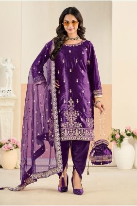 Purple Patiala Suit in Velvet with Embroidered SK15677