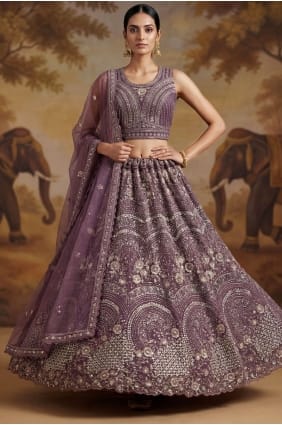 Net Wedding Lehenga Choli with Thread in Purple LC8931