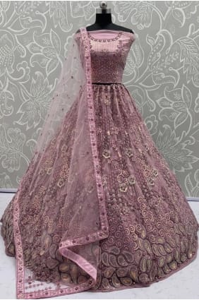 Net Zardosi Purple Lehenga Choli with Dupatta LC8717