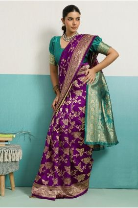 Saree in Purple Banarasi silk with Zari SR29729