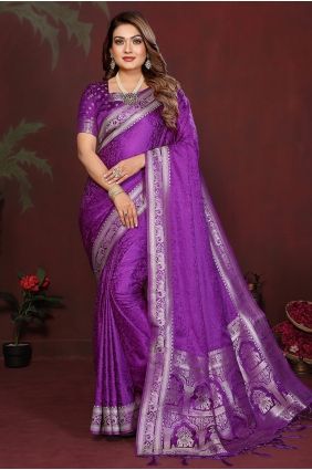 Purple Zari Satin Saree for Festive Wear SR29920