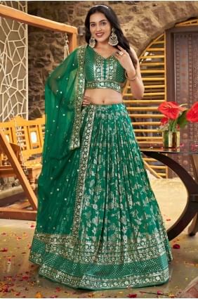 Silk Rama green Lehenga Choli in Weaving LC8531