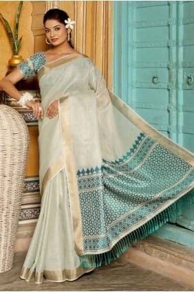 Rama green Weaving Linen Saree SR29213