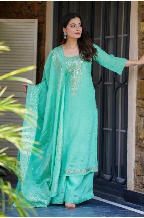 Crystal Chinon chiffon Palazzo Suit in Rama with Dupatta PZ4573