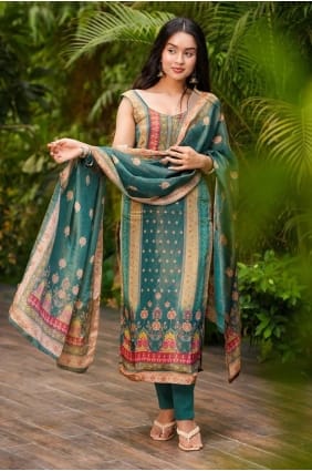 Silk Salwar Kameez with Printed in Rama SK155891