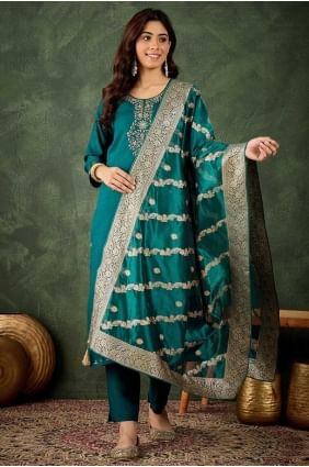 Viscose Salwar Kameez with Embroidered in Rama SK155690