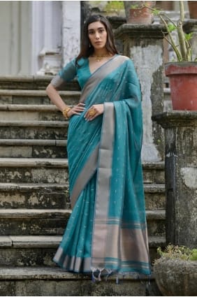 Zari Silk Rama Saree with Blouse SR29304