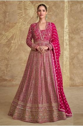 Pink Embroidered Georgette Gown Dress GW1092