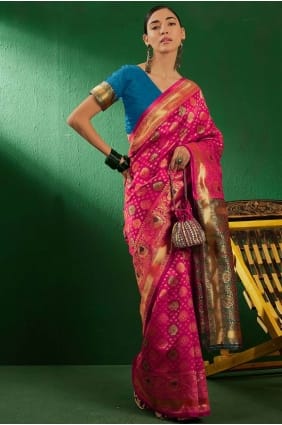 Banarasi silk Saree in Rani pink with Weaving SR29260