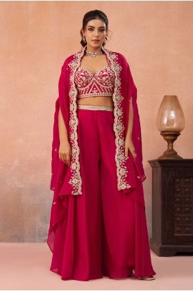 Rani pink Embroidered Palazzo Suit in Organza PZ4505
