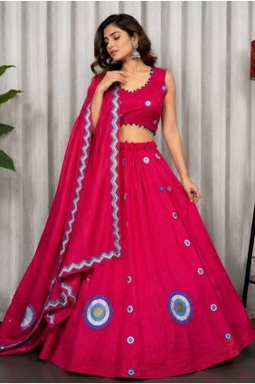 Thread Lehenga Choli in Rani pink Silk LC9152