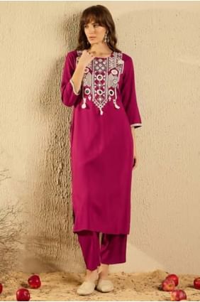 Weaving Rayon Salwar Kameez in Cherry SK155748