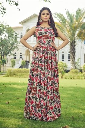 Gown Dress in Multicolor Rayon with Printed GW1308