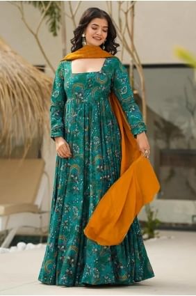 Rayon Gown Dress with Digital print in Rama  GW1119