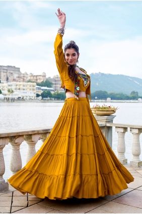 Lehenga Choli in Mustard Rayon with Mirror LC9070