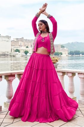 Rayon Lehenga Choli in Pink with Mirror LC9071