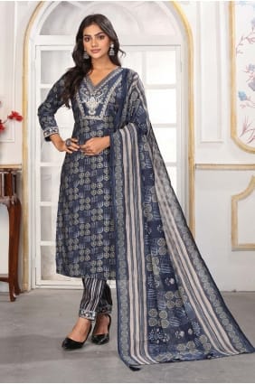 Printed Rayon Blue Salwar Kameez with Dupatta SK155907