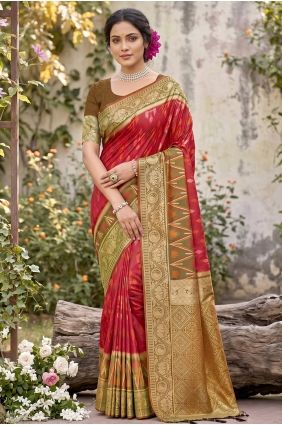 Red Silk Saree with Embroidered SR29949