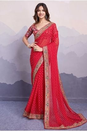 Red Georgette Saree with Embroidered SR28684