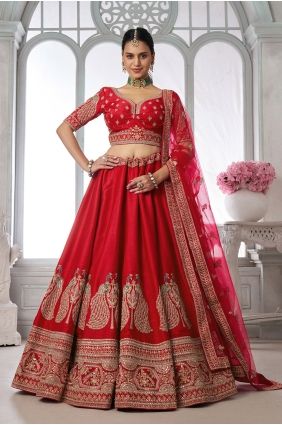 Silk Red Lehenga Choli in Hand LC9113