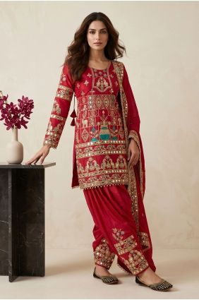 Red Salwar Kameez with Embroidered Crepe SK159168