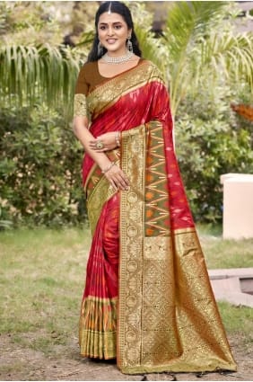 Silk Saree with Weaving in Red SR29539