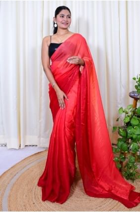 Red Saree with Embroidered Satin SR28602