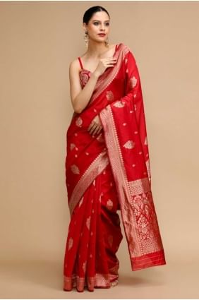 Red Saree in Silk with Weaving SR28744