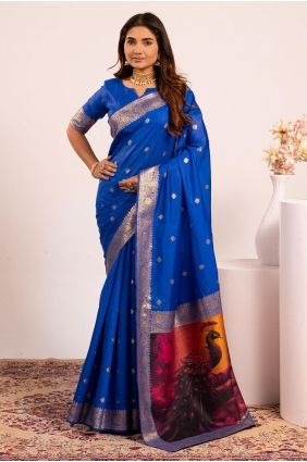Banarasi silk Resham,zari Royal blue Saree with Blouse SR29781