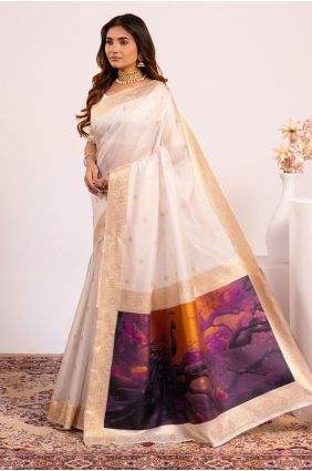 Resham,zari Banarasi silk Saree in Off white with Blouse SR29782