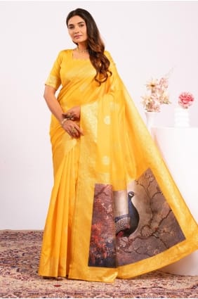 Banarasi silk Saree in Yellow with Resham,zari SR29455