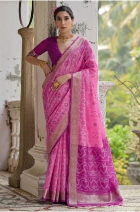 Zari Work Saree in Pink Raw silk SR29248