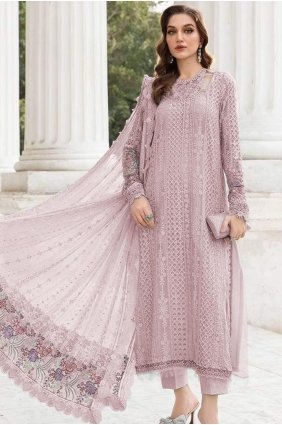 Straight Pant Suit in Rose pink Georgette with Embroidered SK159240