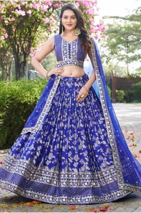 Weaving Silk Royal blue Lehenga Choli with Dupatta LC8533