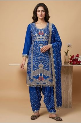 Embroidered Salwar Kameez in Royal blue Crepe SK159171