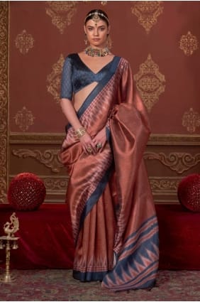 Silk Embroidered Rust Saree with Blouse SR29550