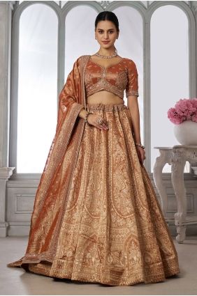 Hand Tissue Lehenga Choli in Rust LC9115