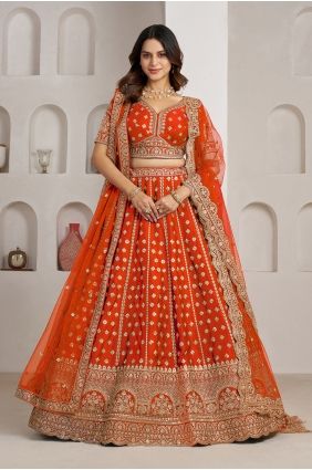 Rust Silk Hand Lehenga Choli with Dupatta LC9101